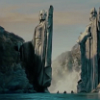 On their journey through Middle Earth, Aragorn, Frodo, and the others paddle past the massive Pillars of the Kings, or Argonath, which loom over the Anduin River.
